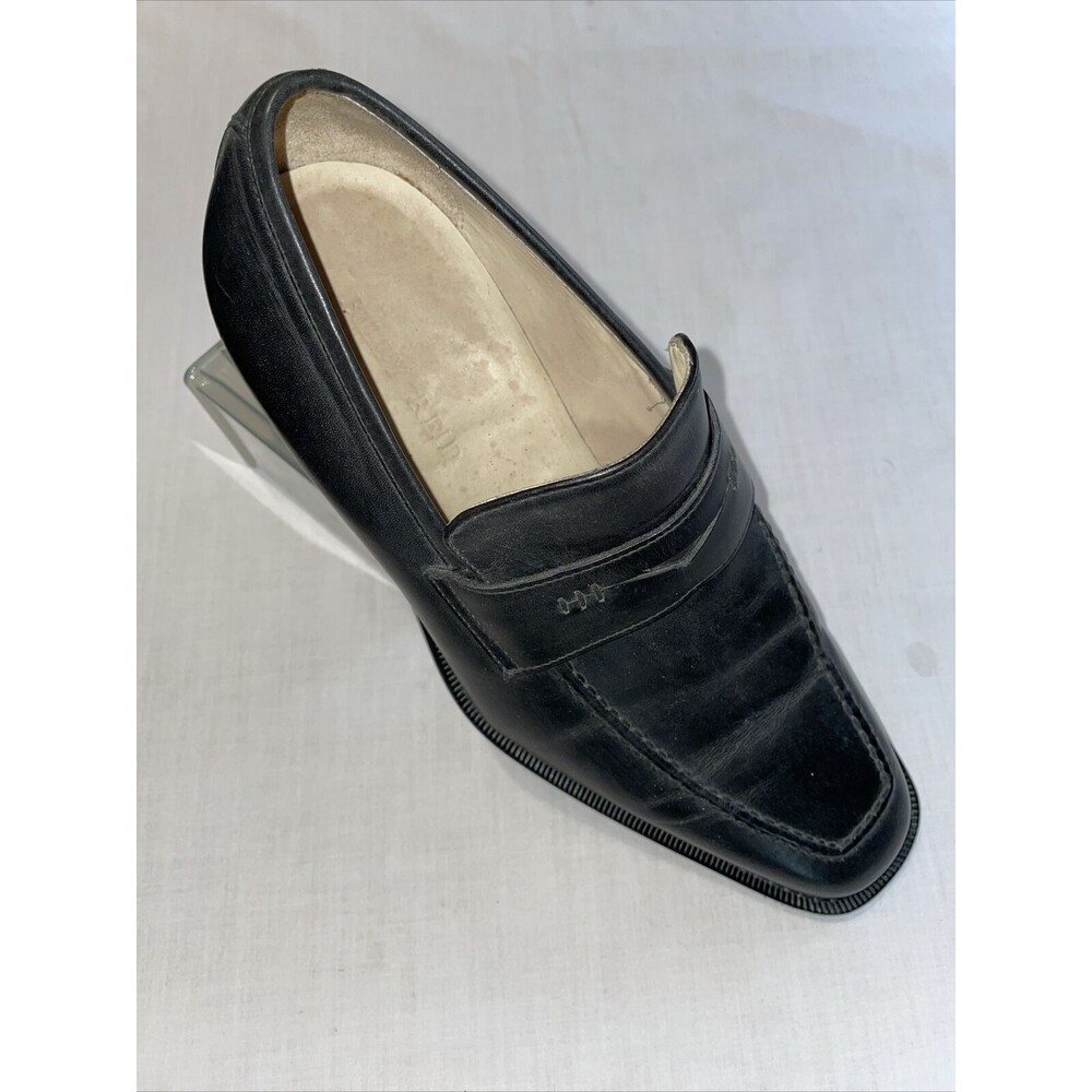 Billy Reid Penny Loafers Mens Size 8 M Black Leather Slip On Shoes Block Italy